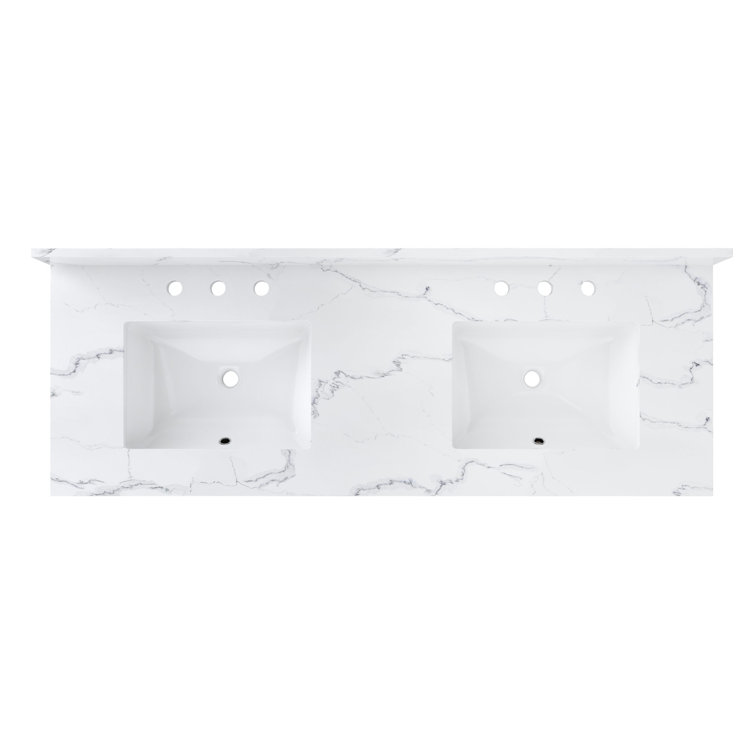 Craft+Main 61'' Quartz Double Bathroom Vanity Top in White with Sink